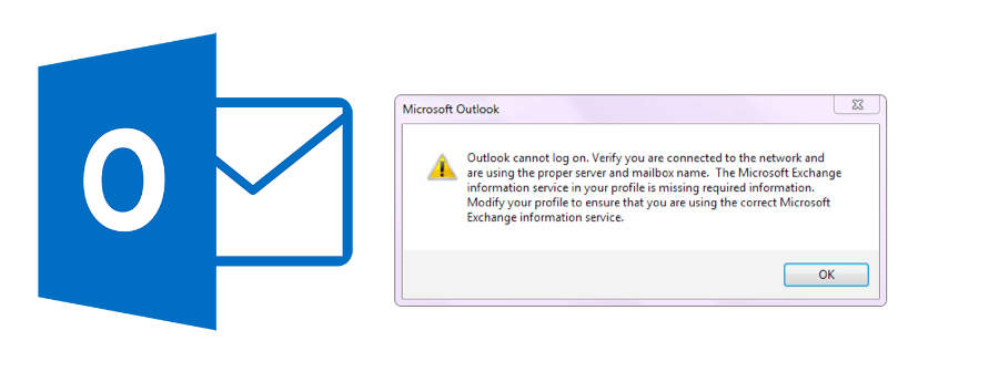 Outlook cannot log on. Verify you are connected to the network and 